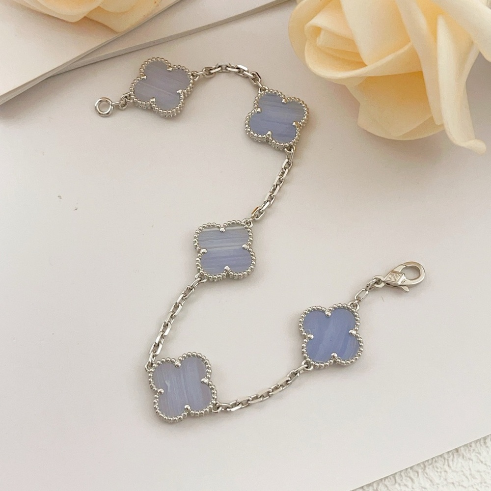 Van Cleef & Arpels Silver Bracelet with Light Blue Motifs
